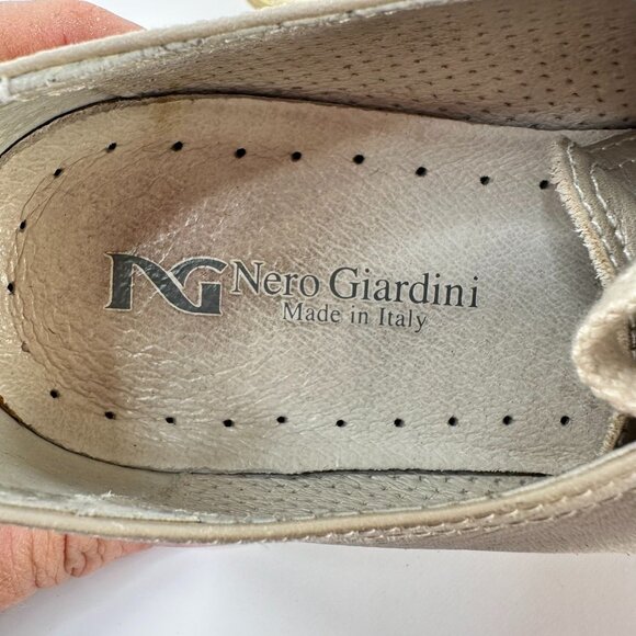 NeroGiardini Retro Beige Leather Sneakers With Patent Womens 36 vintage glam - Picture 8 of 10